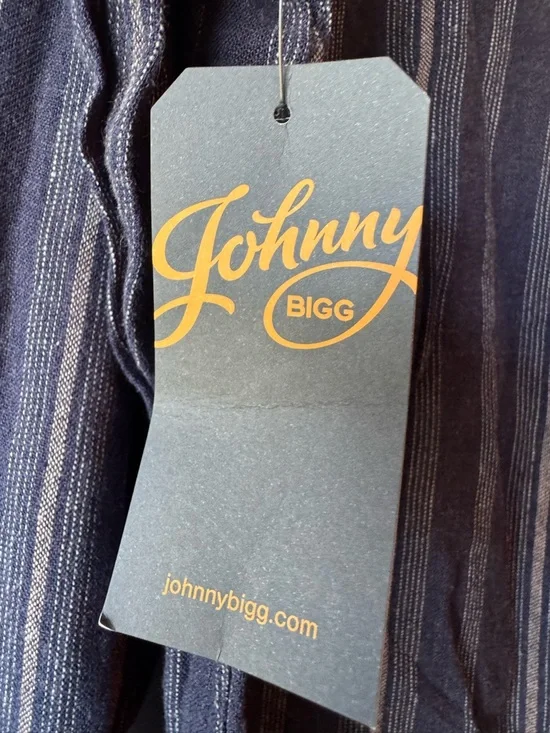 Johnny Bigg Blue Everett Stripe Linen Blend Button-Down Shirt XL NWT - Picture 5 of 7